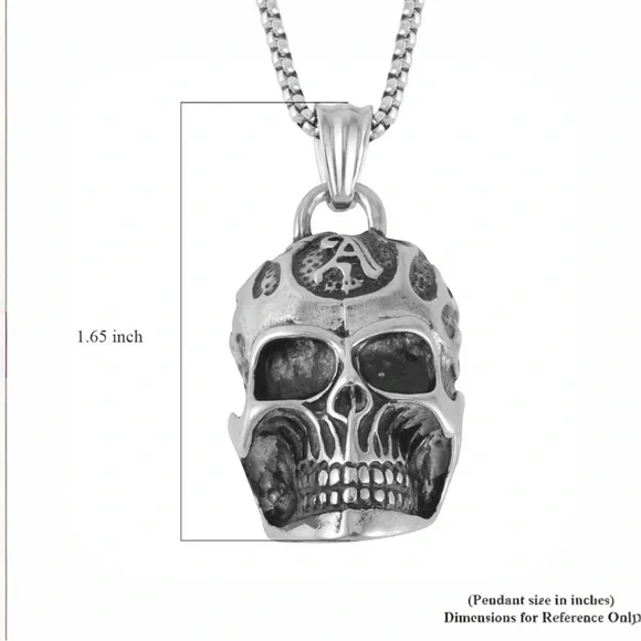 Skull Necklace 27.5 inches in Black Oxidized Stainless Steel